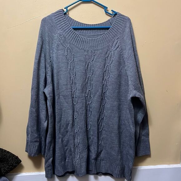 🆕 Womens Plus size Avenue Gray Cable Knit Front Sweater Size 26/28 - Picture 1 of 5